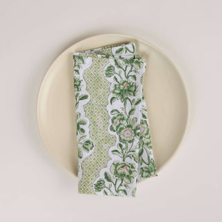 BLOCK PRINTED NAPKIN - GREEN BLOOMING TRELLIS