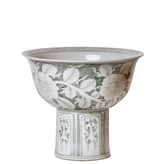 Grey & White Porcelain Rose Large Footed Bowl
