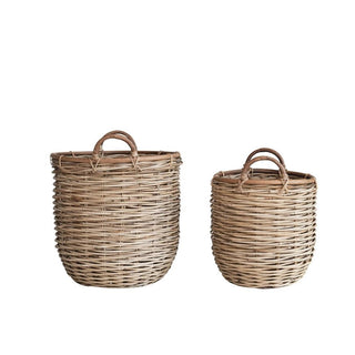 Hand-Woven Rattan Baskets w/ Handles, Natural