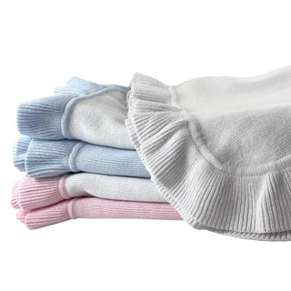 Jersey Knitted Ruffle Blanket: White/Pink