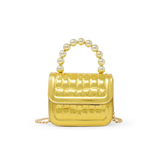 Mini Glam Quilted Pearl Handle Purse: Red