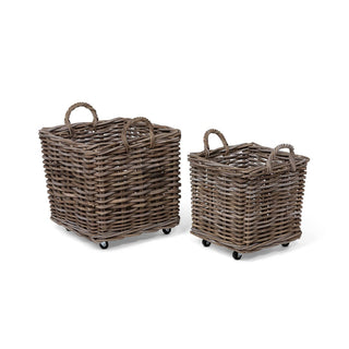 Rattan Woven Square Basket w/Casters