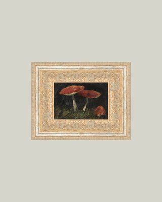 Vintage Mushrooms Framed Antique Art: 12x10