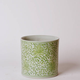 Scrolling Chrysanthemum Green and White Porcelain Cachepot