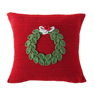 10" Green Wreath Pillow - Red