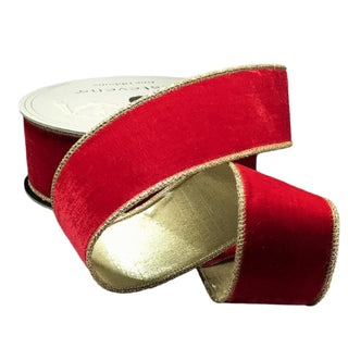 Red Velvet Glitter & Gold Trim Ribbon 2.5"x10yds