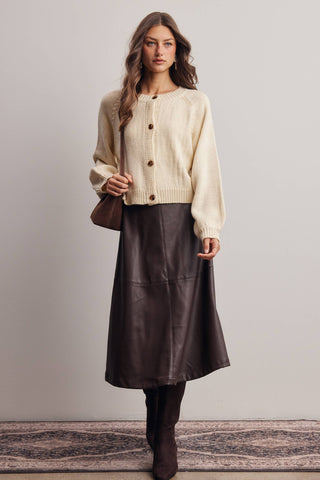 M Faux Leather A-Line Midi Skirt : Dark Brow