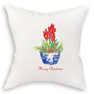 Blue & White Bowl with Christmas Flower: Natural Rectangle Pillow / Remove Words / -