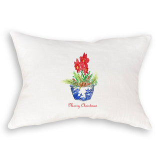 Blue & White Bowl with Christmas Flower: Natural Rectangle Pillow / Remove Words / -