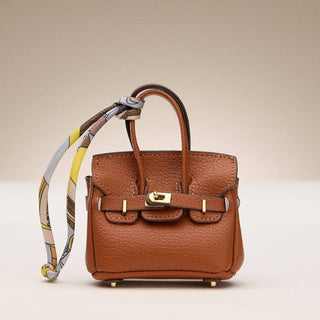 Mini Handbag Keychain Charm | Faux Leather Purse Keyring with Twilly Scarf: OR / ONE