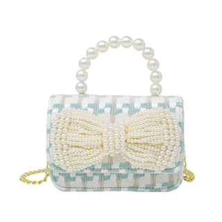 Tweed Pearl Handle Bow Purse: Pink