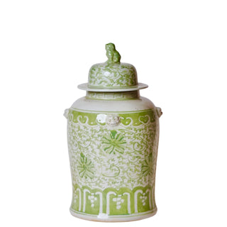 Green and White Porcelain Chrysanthemum Temple Jar