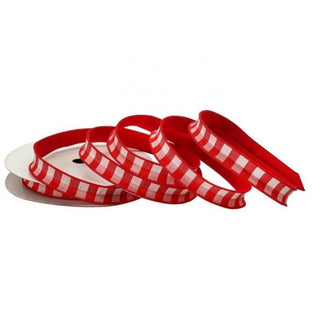 Red and white checkered ribbon on a white background