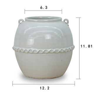 12" Off White Ceramic Pot with Lace Decoration