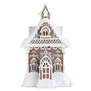 13.75 Inch Brown Resin Glittered LED Gingerbread House w/Timer
