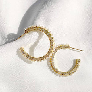 Only You Pavé Pearl Hoops Earrings Gold Filled