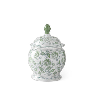 14.75 Inch Green & White Floral Ceramic Ginger Jar