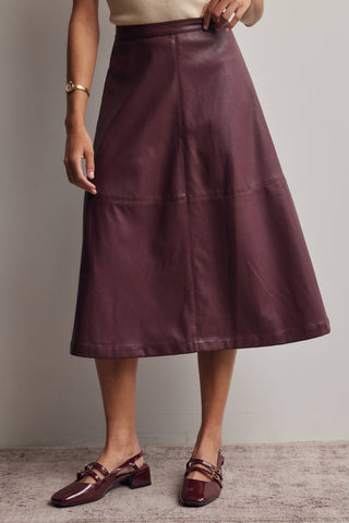 L Faux Leather A-Line Midi Skirt  Dark Brown