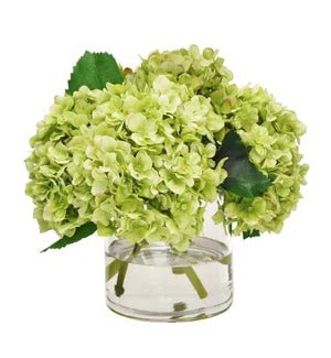 15" Hydrangea in Cylinder Vase - Green