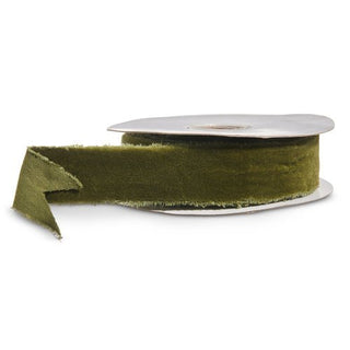 1.5" X 10 Yds Green Torn Edge Velvet Unwired Ribbon