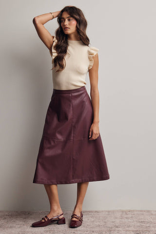 S Faux Leather A-Line Midi Skirt Dark Brown