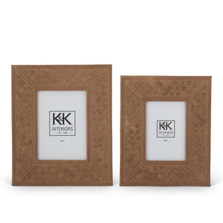 Tan Leather Basket Weave Photo Frame