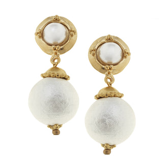 Gold with Cotton Pearl Earrings