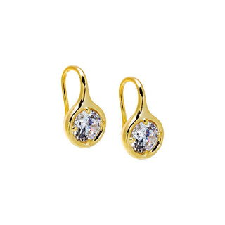 CZ Rounded Bezel Fish Hook Huggie Earring: Gold