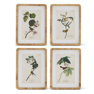 23.25 INCH BIRD/BOTANICAL PRINT W/RATTAN FRAME