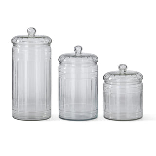 CLEAR GLASS LINE ETCHED LIDDED CONTAINER