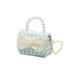 Tweed Pearl Handle Bow Purse: Pink