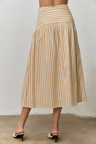M STRIPED COTTON MIDI SKIRT: NATURAL