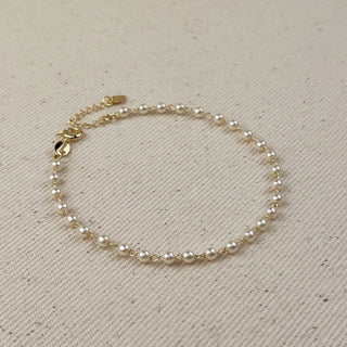 18k Gold Filled 3mm Pearl Bracelet: 7.25 inches