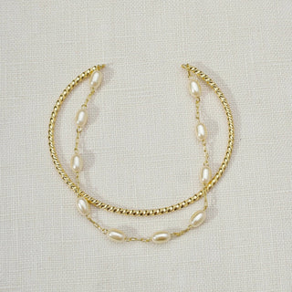 18k Gold Filled Gold And Pearl Cuff Bracelet
