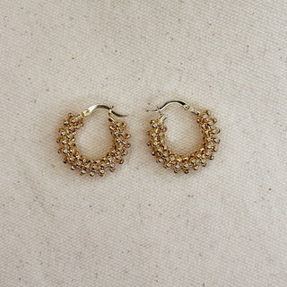 18k Gold Filled Beaded Cluster Hoop Earrings