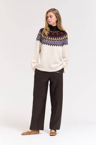 MEDIUM  FAIR ISLE TURTLENECK SWEATER: CAROB MULTI