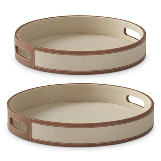 Beige Canvas w/Tan Leather Trim Round Tray