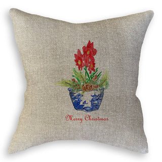 Blue & White Bowl with Christmas Flower: Natural Rectangle Pillow / Remove Words / -