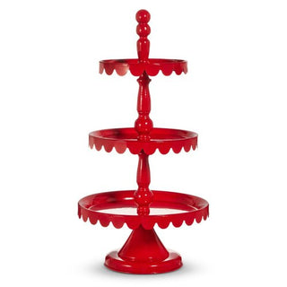 Red two-tiered stand on a white background