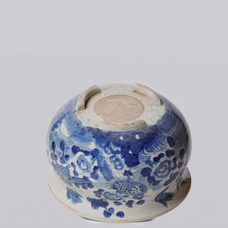 Rustic Bird & Flower B&W Porcelain Bulbous Cachepot