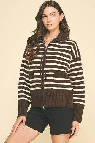STRIPED ZIP UP SWEATER - 6373WJ: INK / ML