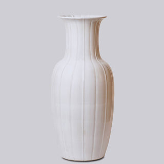 Rustic White Ribbed Tall Vase