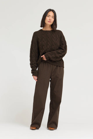 L GINGHAM EASY PANT: Brown