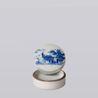 Blue and White Porcelain River Landscape Ink Box