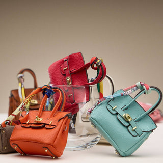 Mini Handbag Keychain Charm | Faux Leather Purse Keyring with Twilly Scarf: OR / ONE