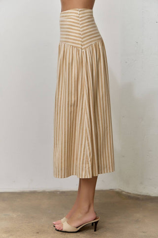 M STRIPED COTTON MIDI SKIRT: NATURAL