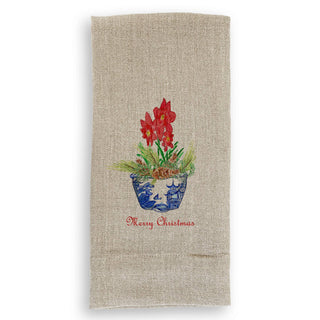 Blue & White Bowl with Christmas Flower: Natural Guest Towel / Remove Words / -