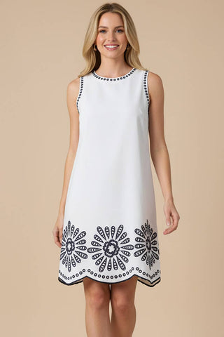 FLORAL EMBROIDERED MINI DRESS - 6545D: NAVY / M