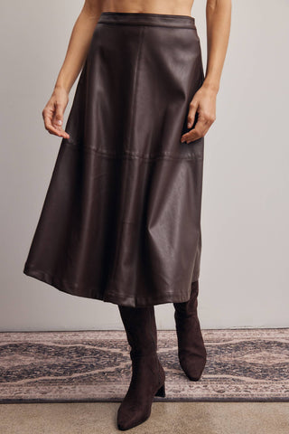 L Faux Leather A-Line Midi Skirt  Dark Brown