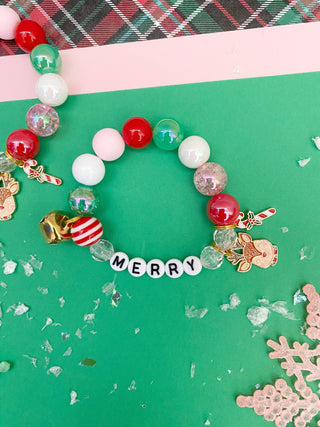 Holiday Christmas Reindeer and Candy Cane Charm Bracelet: Toddler 5.5”